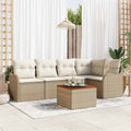 Gartensofa-set mit Speicher 6 pcs Beige und Creme Poly-Rattan