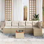 Gartensofa-set mit Speicher 7 pcs Beige und Creme Poly-Rattan