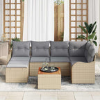 Gartensofa-set 7 pcs Beige und Hellgrau Poly-Rattan