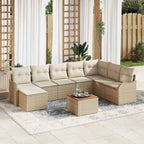 Gartensofa-set mit Speicher 9 pcs Beige und Creme Poly-Rattan
