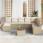 Gartensofa-set mit Speicher 9 pcs Beige und Creme Poly-Rattan