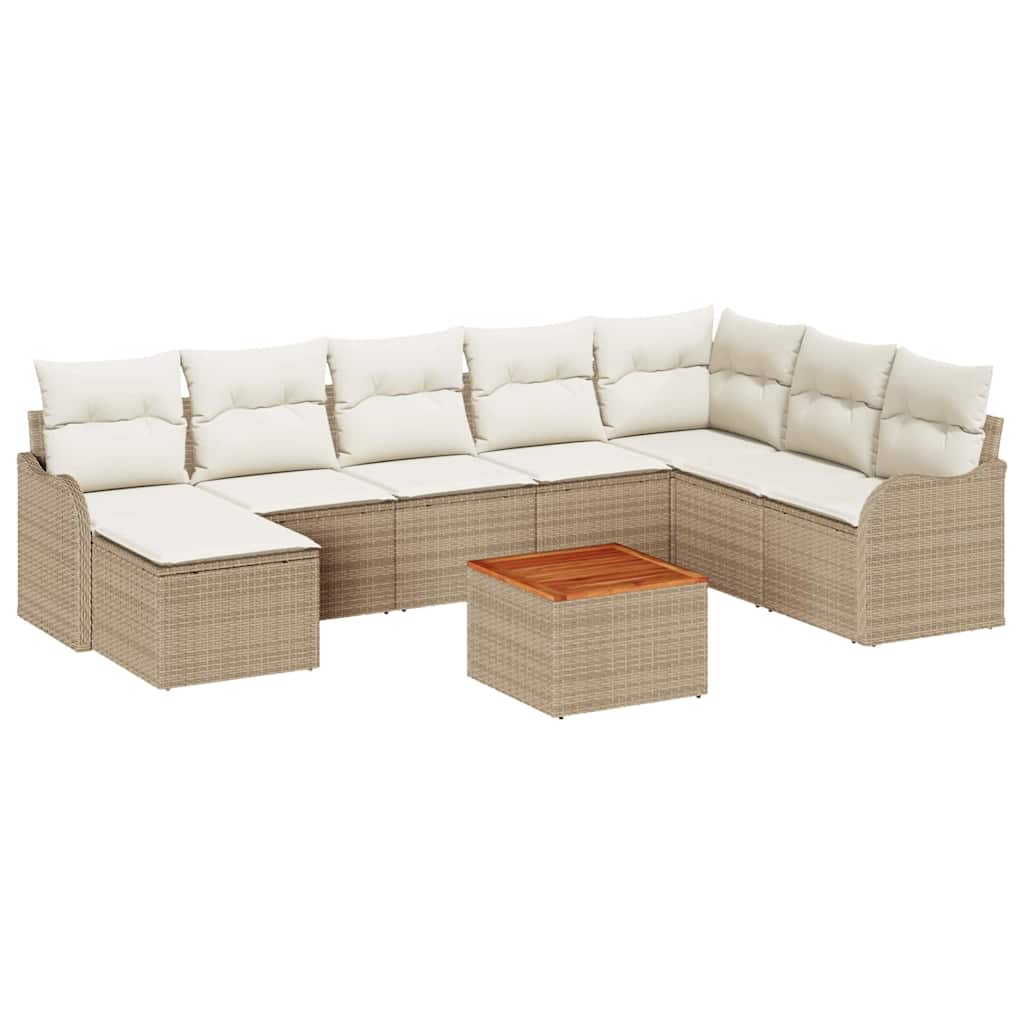 Gartensofa-set mit Speicher 9 pcs Beige und Creme Poly-Rattan