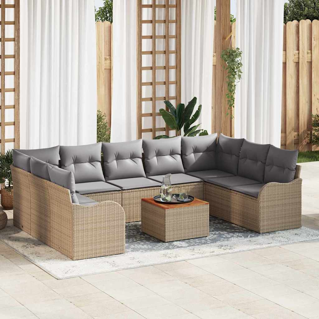 Gartensofa-set 10 pcs Beige und Hellgrau Poly-Rattan