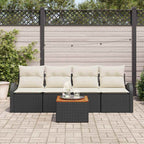 Gartensofa-set mit Speicher 5 pcs Schwarz und Creme Poly-Rattan