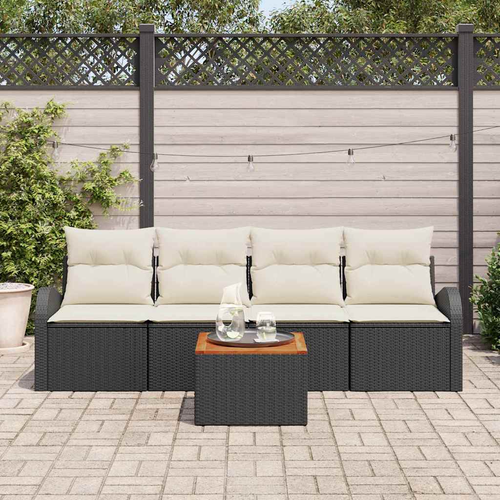Gartensofa-set mit Speicher 5 pcs Schwarz und Creme Poly-Rattan