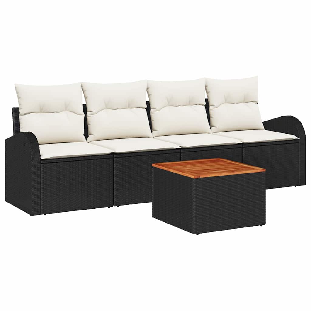 Gartensofa-set mit Speicher 5 pcs Schwarz und Creme Poly-Rattan