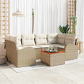 Gartensofa-set mit Speicher 7 pcs Beige und Creme Poly-Rattan
