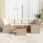 Gartensofa-set mit Speicher 7 pcs Beige und Creme Poly-Rattan
