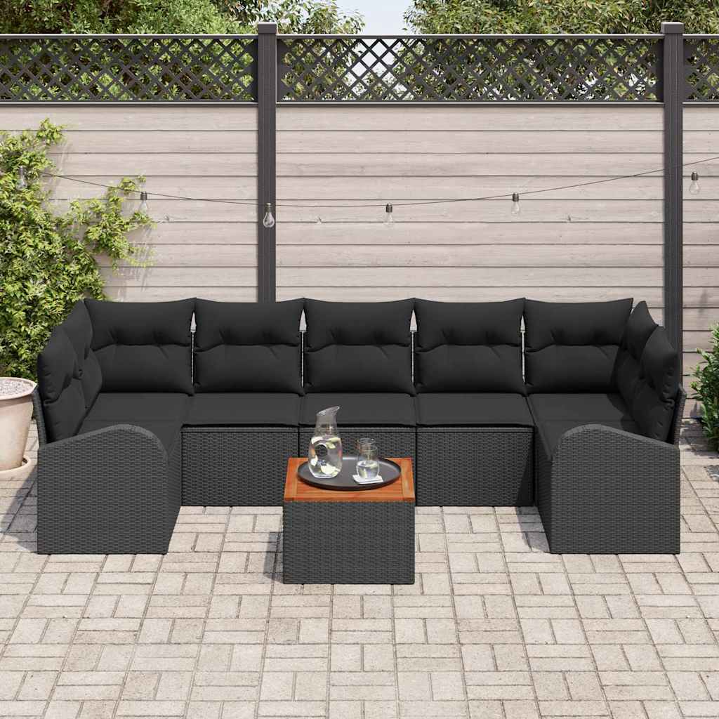 Gartensofa-set mit Speicher 8 pcs Schwarz Poly-Rattan