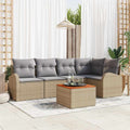 Gartensofa-set 6 pcs Beige und Hellgrau Poly-Rattan