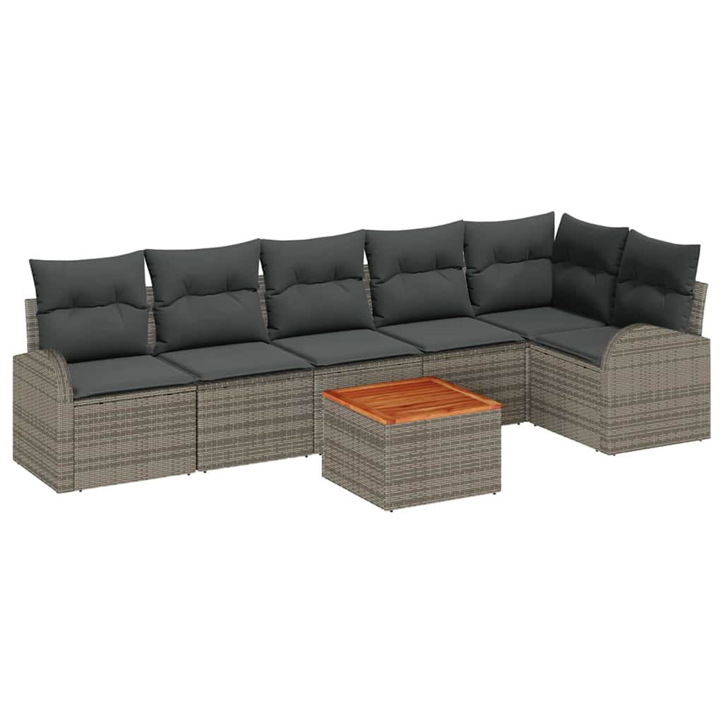 Gartensofa-set mit Speicher 7 pcs Grau Poly-Rattan