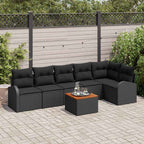 Gartensofa-set mit Speicher 7 pcs Schwarz Poly-Rattan