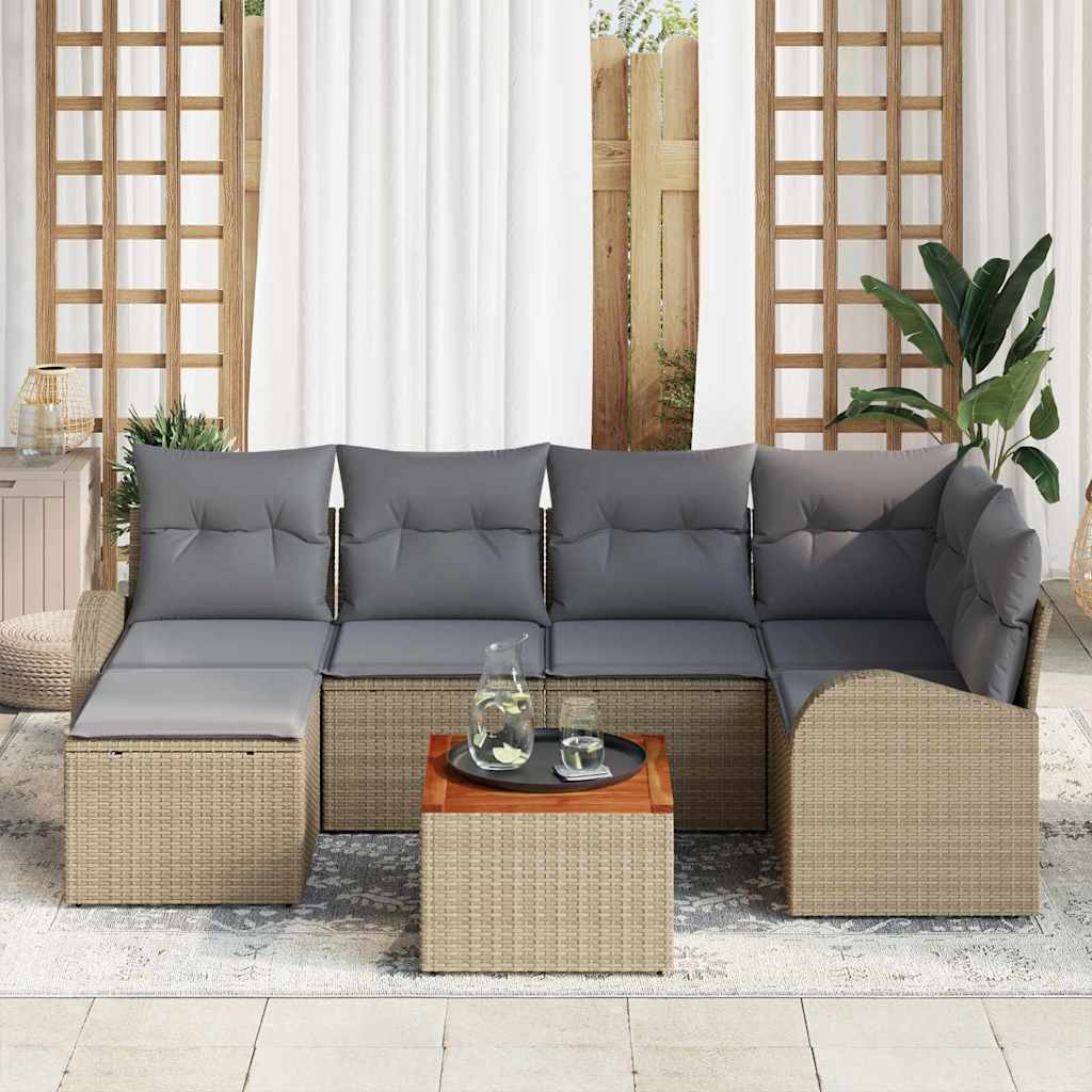 Gartensofa-set 7 pcs Beige und Hellgrau Poly-Rattan