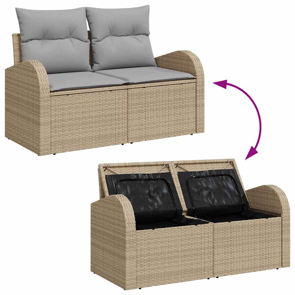 Gartensofa-set 7 pcs Beige und Hellgrau Poly-Rattan