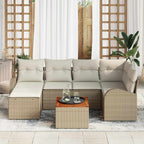 Gartensofa-set mit Speicher 7 pcs Beige und Creme Poly-Rattan