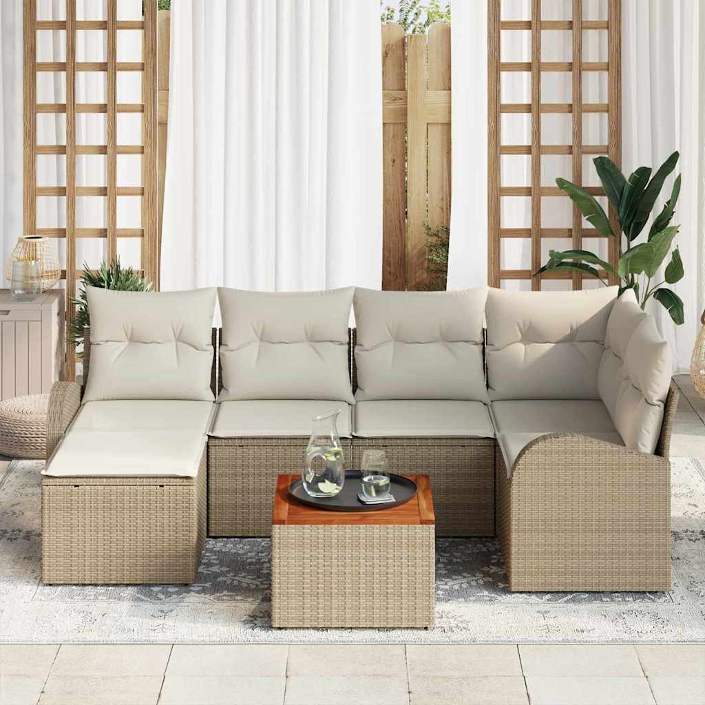 Gartensofa-set mit Speicher 7 pcs Beige und Creme Poly-Rattan