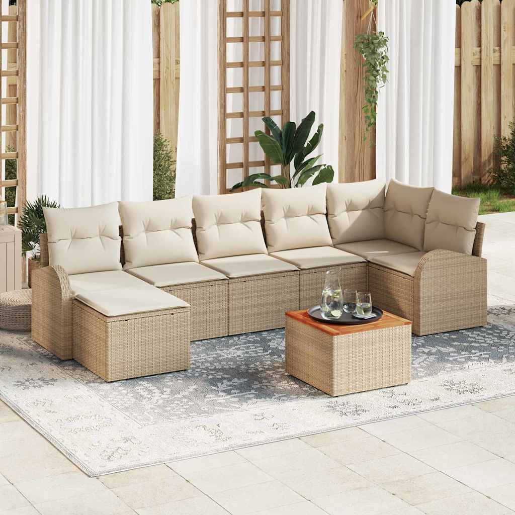 Gartensofa-set mit Speicher 8 pcs Beige und Creme Poly-Rattan