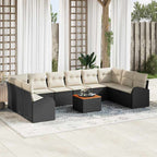 Gartensofa-set 11 pcs Schwarz und Creme Poly-Rattan