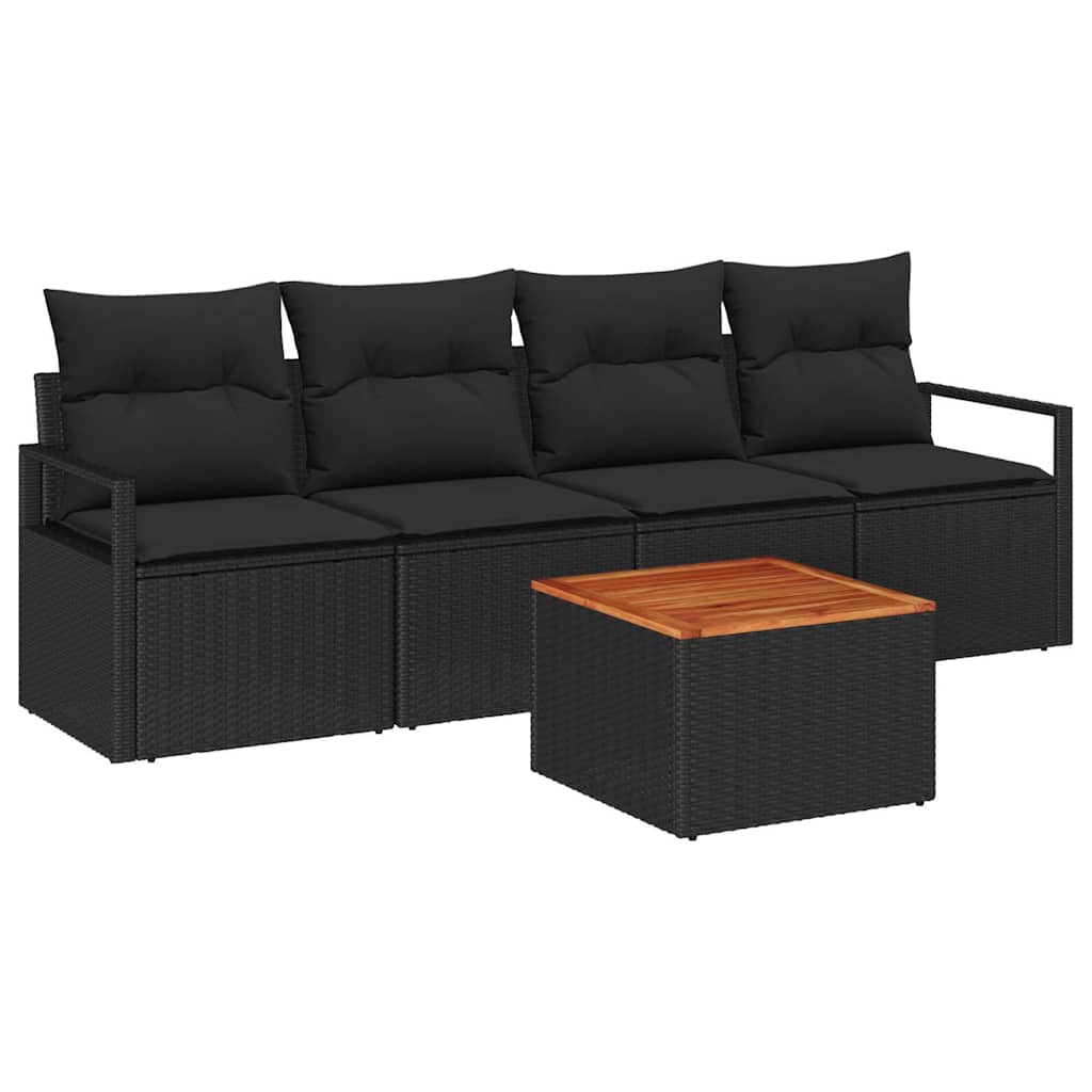 Gartensofa-set mit Speicher 5 pcs Schwarz Poly-Rattan
