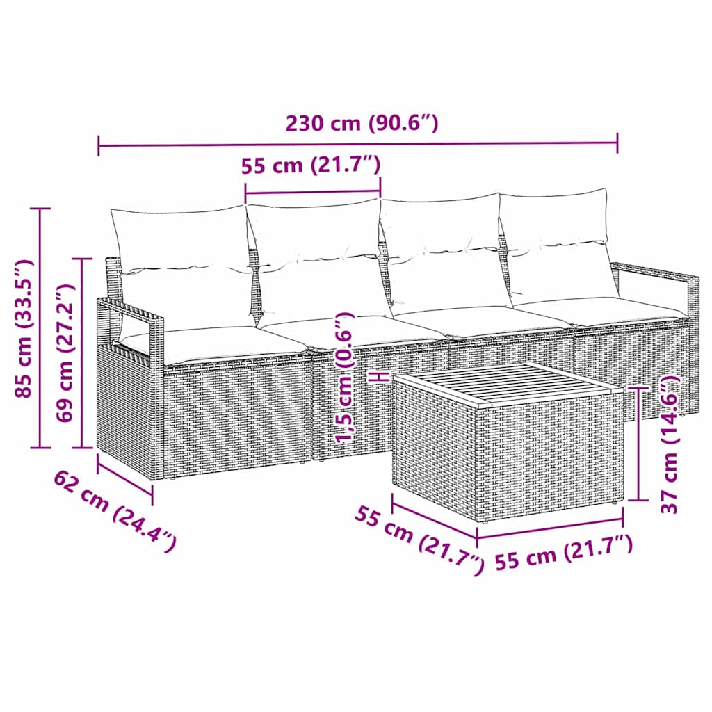 Gartensofa-set mit Speicher 5 pcs Schwarz Poly-Rattan