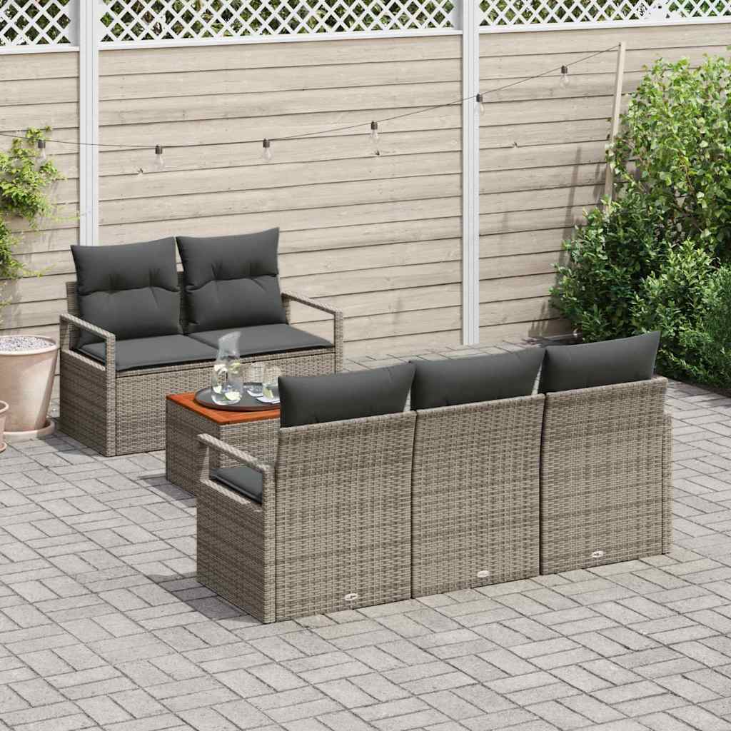 Gartensofa-set mit Speicher 6 pcs Grau Poly-Rattan