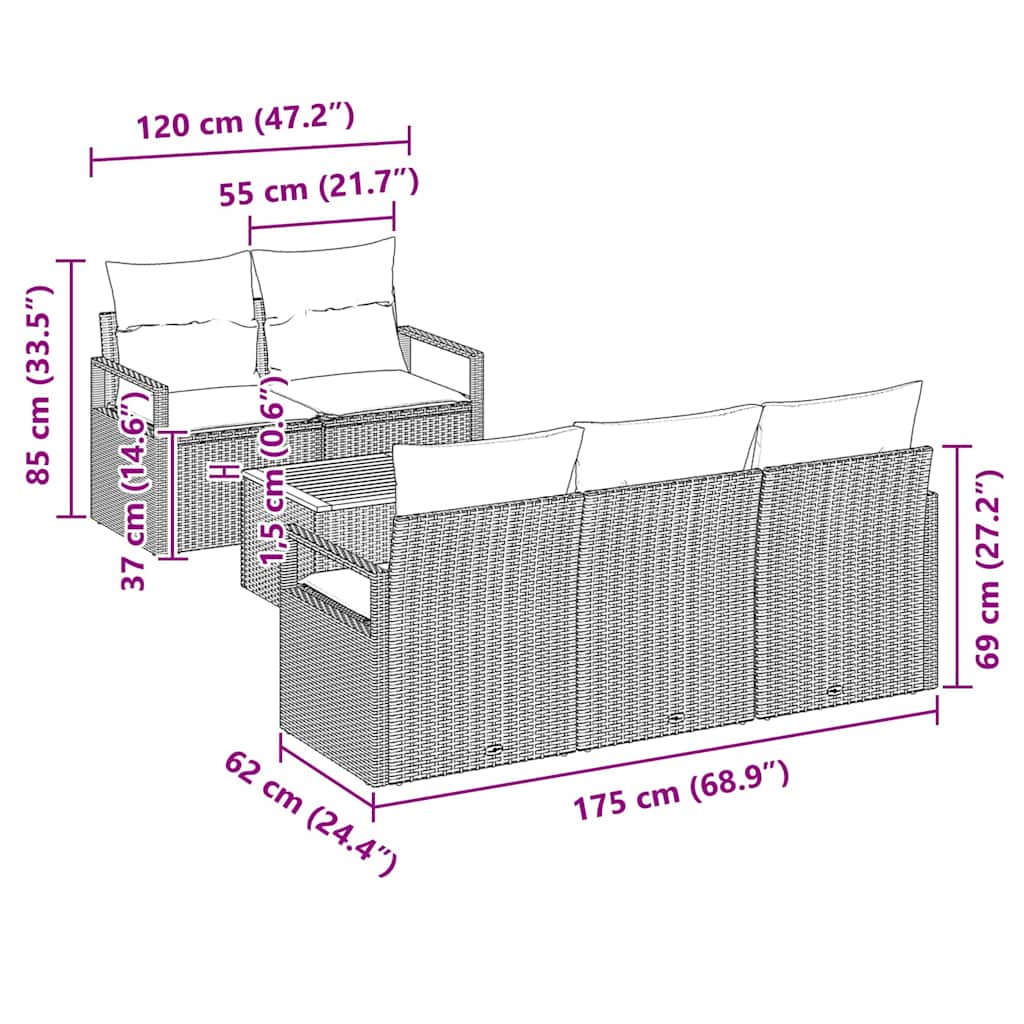 Gartensofa-set mit Speicher 6 pcs Grau Poly-Rattan