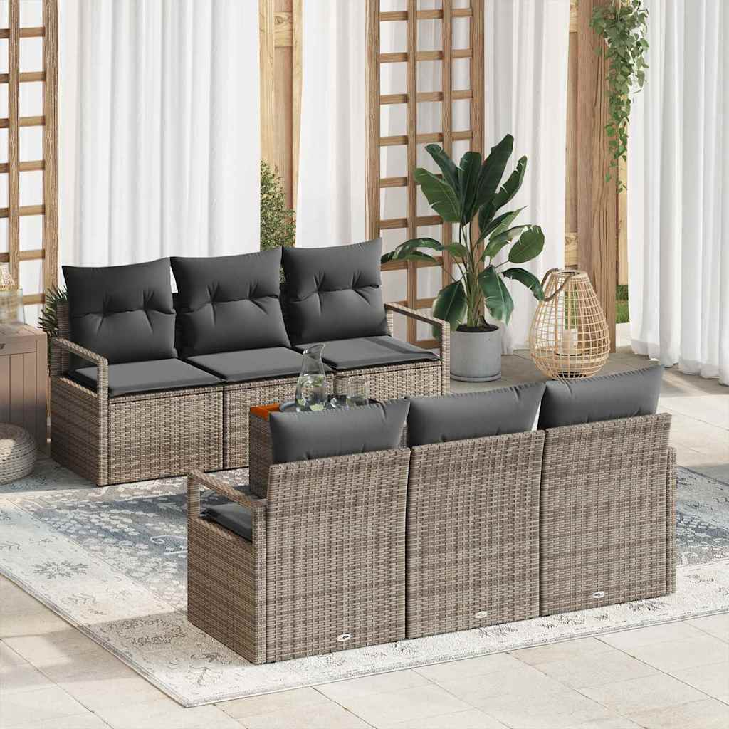 Gartensofa-set mit Speicher 7 pcs Grau Poly-Rattan