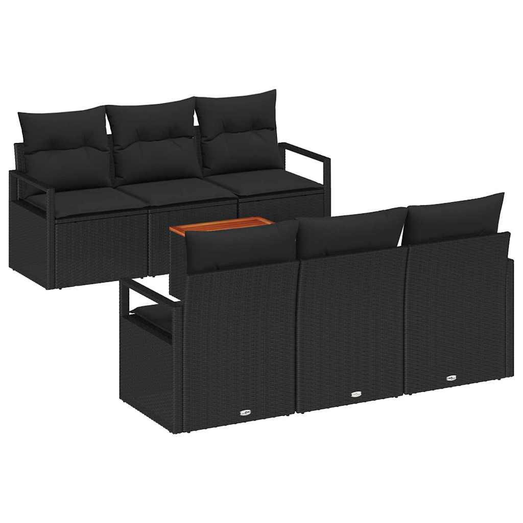 Gartensofa-set mit Speicher 7 pcs Schwarz Poly-Rattan