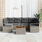 Gartensofa-set mit Speicher 7 pcs Grau Poly-Rattan