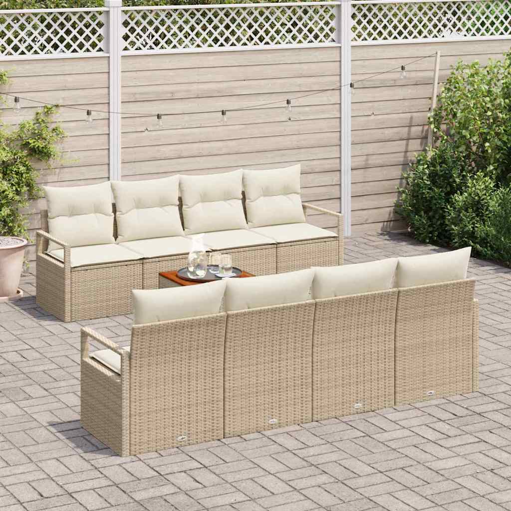 Gartensofa-set mit Speicher 9 pcs Beige und Creme Poly-Rattan