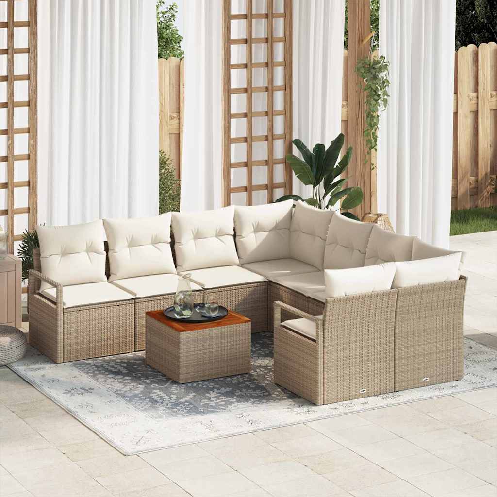Gartensofa-set mit Speicher 9 pcs Beige und Creme Poly-Rattan