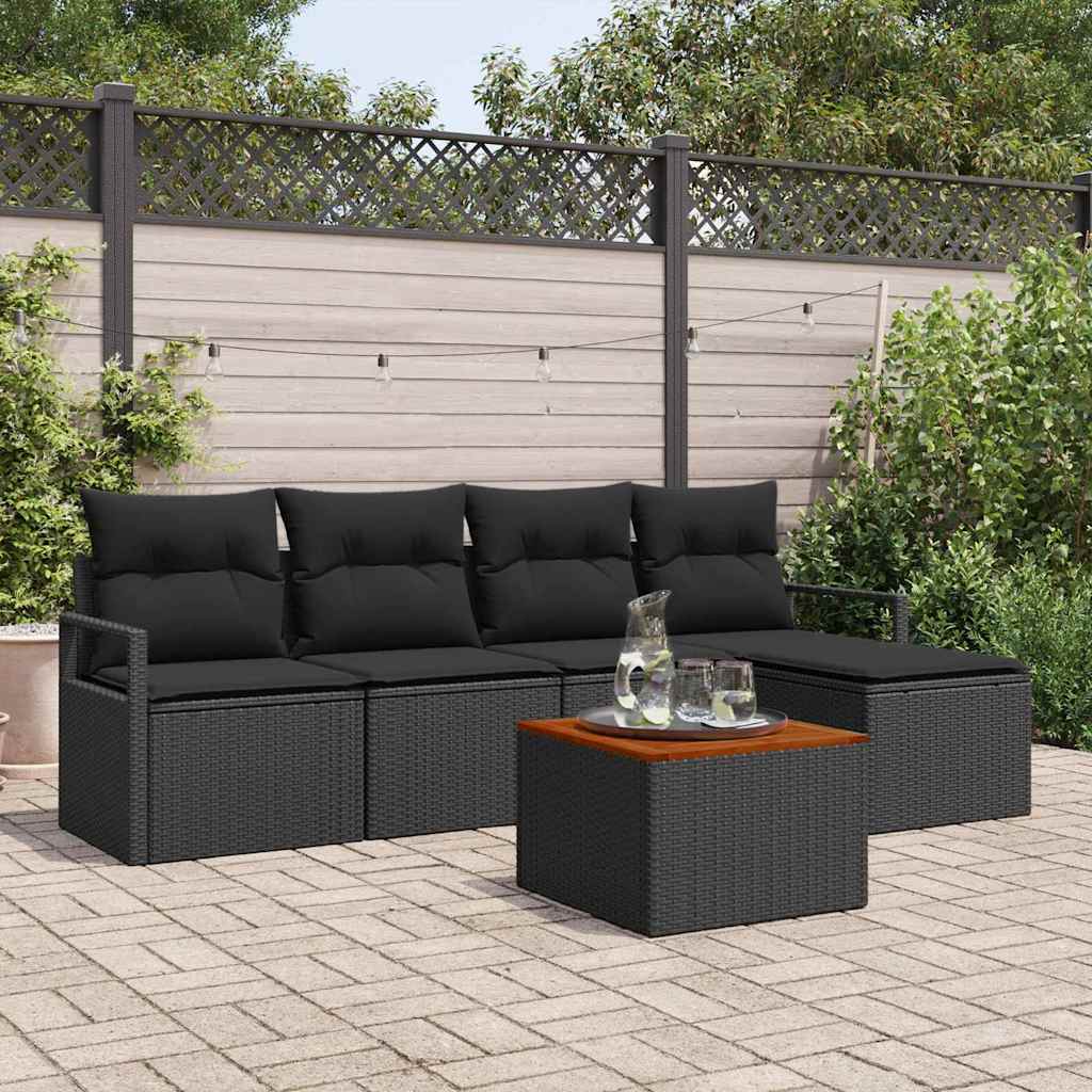 Gartensofa-set mit Speicher 6 pcs Schwarz Poly-Rattan