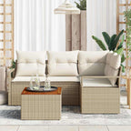 Gartensofa-set mit Speicher 5 pcs Beige und Creme Poly-Rattan