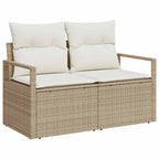 Gartensofa-set mit Speicher 7 pcs Beige und Creme Poly-Rattan