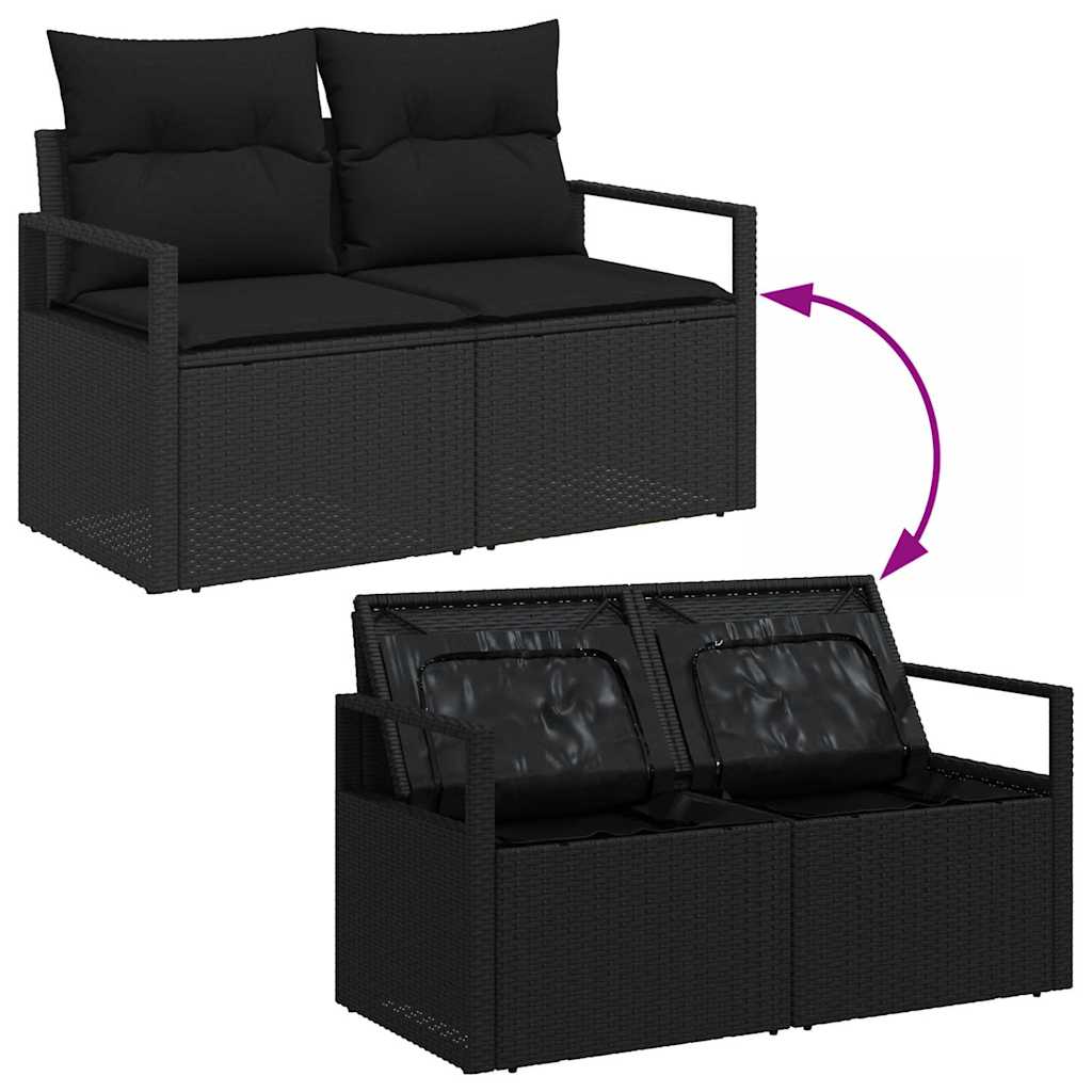 Gartensofa-set mit Speicher 7 pcs Schwarz Poly-Rattan