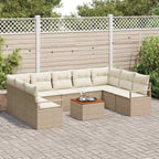 Gartensofa-set mit Speicher 10 pcs Beige und Creme Poly-Rattan