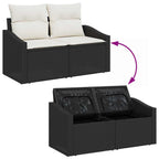 Gartensofa-set mit Speicher 5 pcs Schwarz und Creme Poly-Rattan