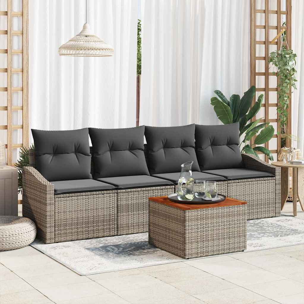 Gartensofa-set mit Speicher 5 pcs Grau Poly-Rattan