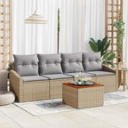 Gartensofa-set 5 pcs Beige und Hellgrau Poly-Rattan