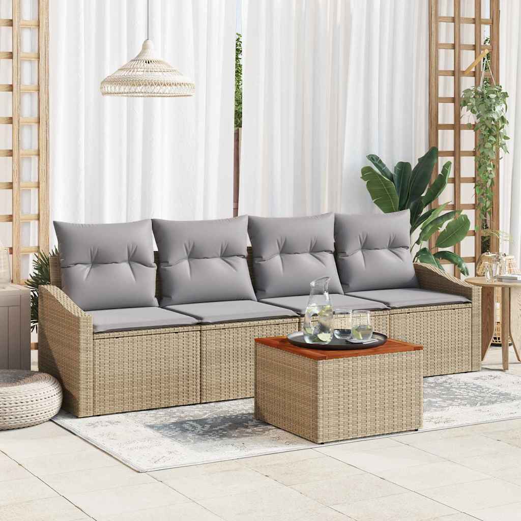 Gartensofa-set 5 pcs Beige und Hellgrau Poly-Rattan