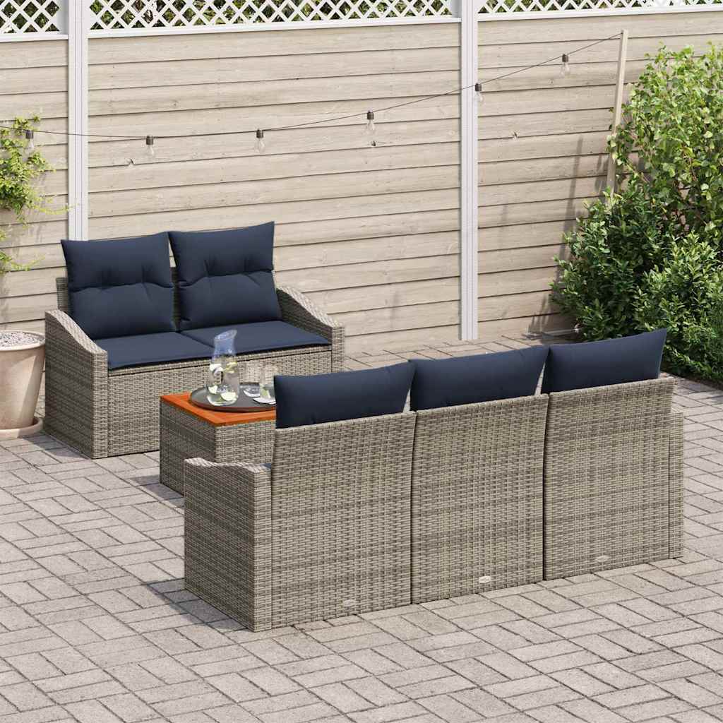 Gartensofa-set 6 pcs Grau und Marineblau Poly-Rattan