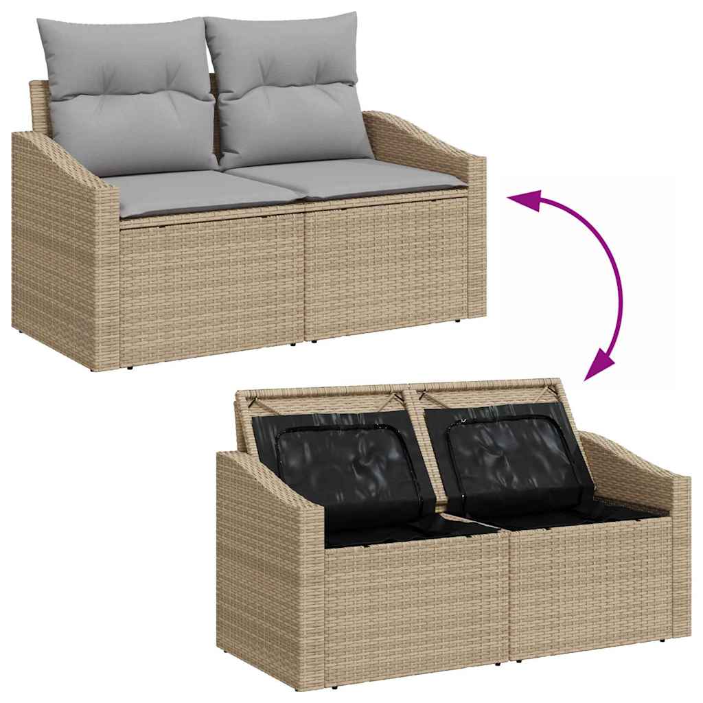 Gartensofa-set 7 pcs Beige und Hellgrau Poly-Rattan