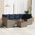 Gartensofa-set 7 pcs Grau und Marineblau Poly-Rattan