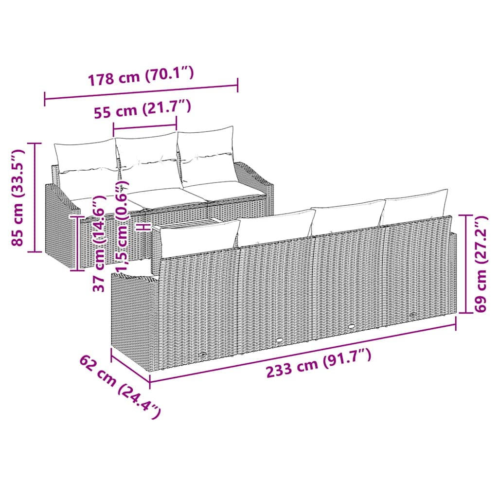Gartensofa-set 8 pcs Beige und Hellgrau Poly-Rattan