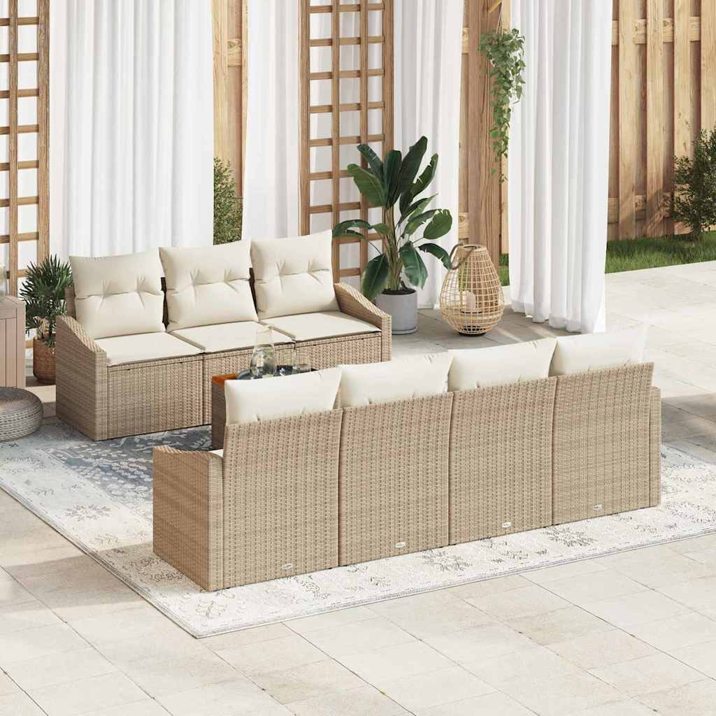 Gartensofa-set mit Speicher 8 pcs Beige und Creme Poly-Rattan