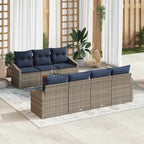 Gartensofa-set 8 pcs Grau und Marineblau Poly-Rattan