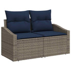 Gartensofa-set 8 pcs Grau und Marineblau Poly-Rattan