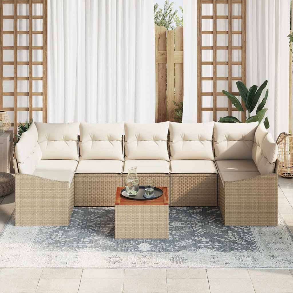 Gartensofa-set mit Speicher 8 pcs Beige und Creme Poly-Rattan