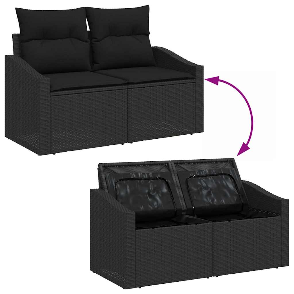 Gartensofa-set mit Speicher 9 pcs Schwarz Poly-Rattan