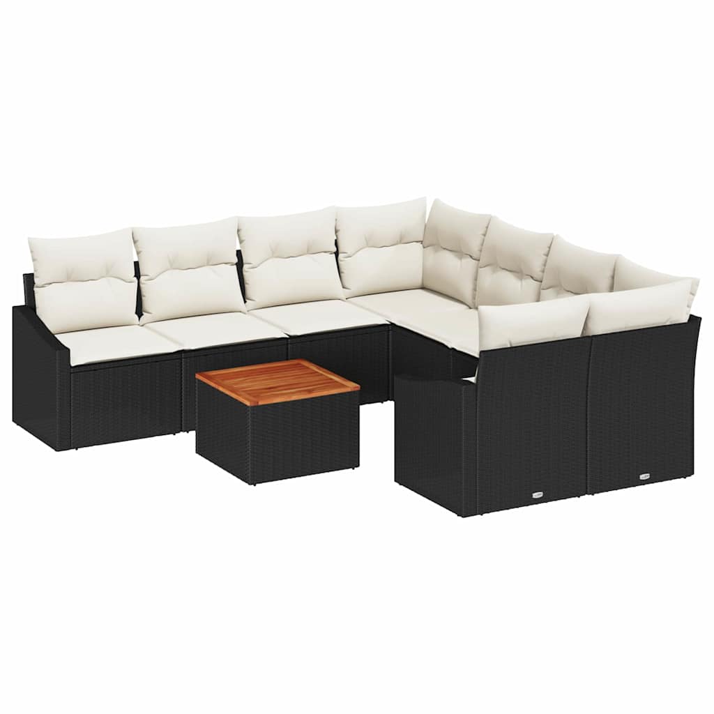 Gartensofa-set mit Speicher 9 pcs Schwarz und Creme Poly-Rattan